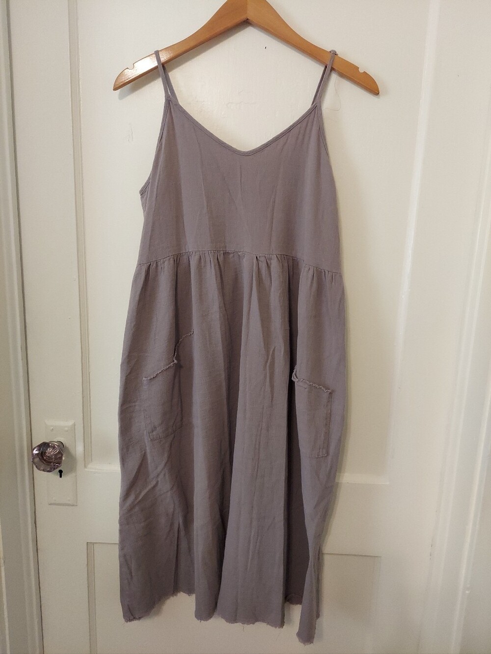 Sun Dress Womens Large Taupe Midi Knit 100%Cotton Natural Gauzy Beachy